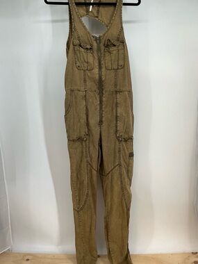 Free People Olive Brown Relaxed Straight Leg Overalls Pants Size 4